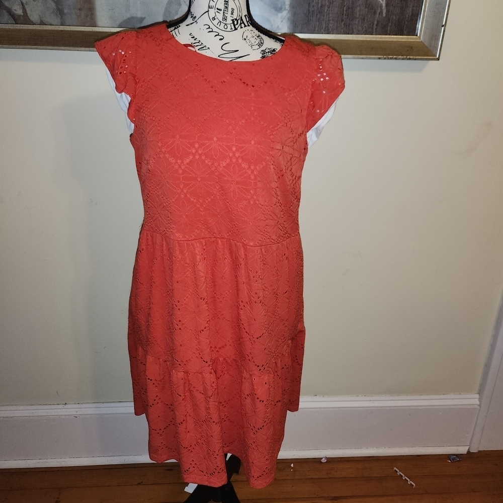 Jessica Howard Coral Lace Midi Dress